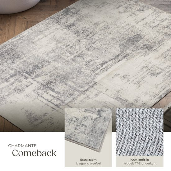 tectake® Tapis au design vintage - Tapis à poils ras pour le salon, la chambre d'enfant, la chambre à coucher ou le couloir - Lavable - Taille div. - 160x230cm - beige/gris