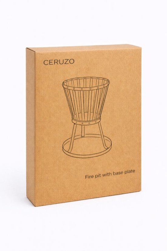 Ceruzo Panier à feu - 48 cm de haut - Acier - Ø32 cm- Noir - Plaque de fond