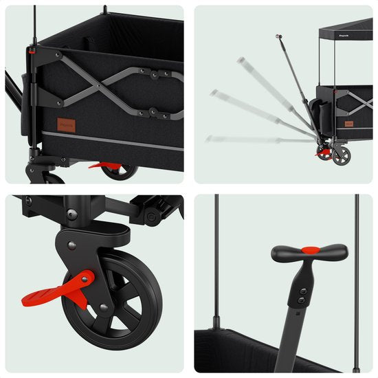 LifeGoods Wagon - Pliable - Transport d'enfants - Avec toit - Capacité de charge 80KG - Chariot de plage - Roues pivotantes - Anthracite