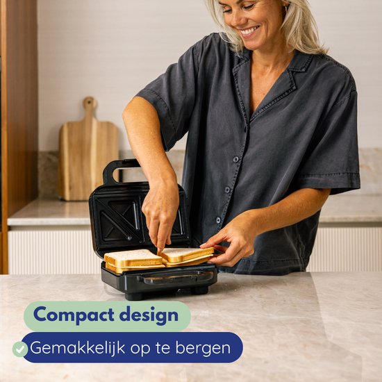 Safecourt Kitchen toaster - Grille-pain 3-en-1, gaufrier et gril de contact - Plaques amovibles sans PFAS et lavables au lave-vaisselle - compact - chaud rapide - gril de contact