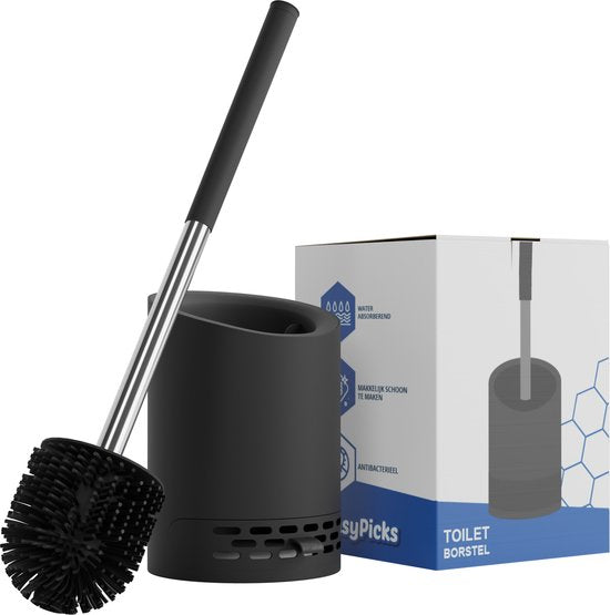 EasyPicks Premium Toilet Brush - Brosse de toilette - Avec support - Antibactérien - Avec diffuseur d'odeurs - Noir