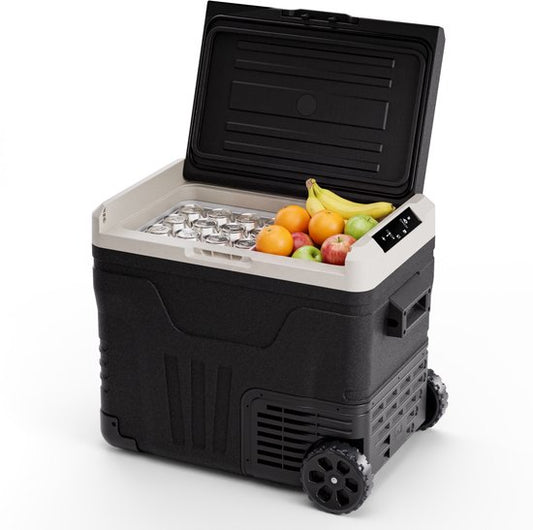 Auronic Electric Cool Box - Compresseur - 50L - 12V et 240V - Réfrigérateur de camping - Frigobox Car - Avec roues et poignée - Noir