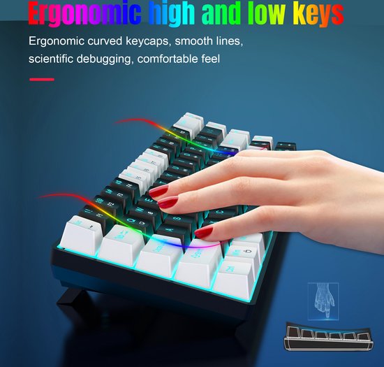 HXSJ V800 - Clavier de jeu filaire - RGB - Mécanique - Claviers QWERTY - 68 touches - Interrupteur bleu - Noir Blanc