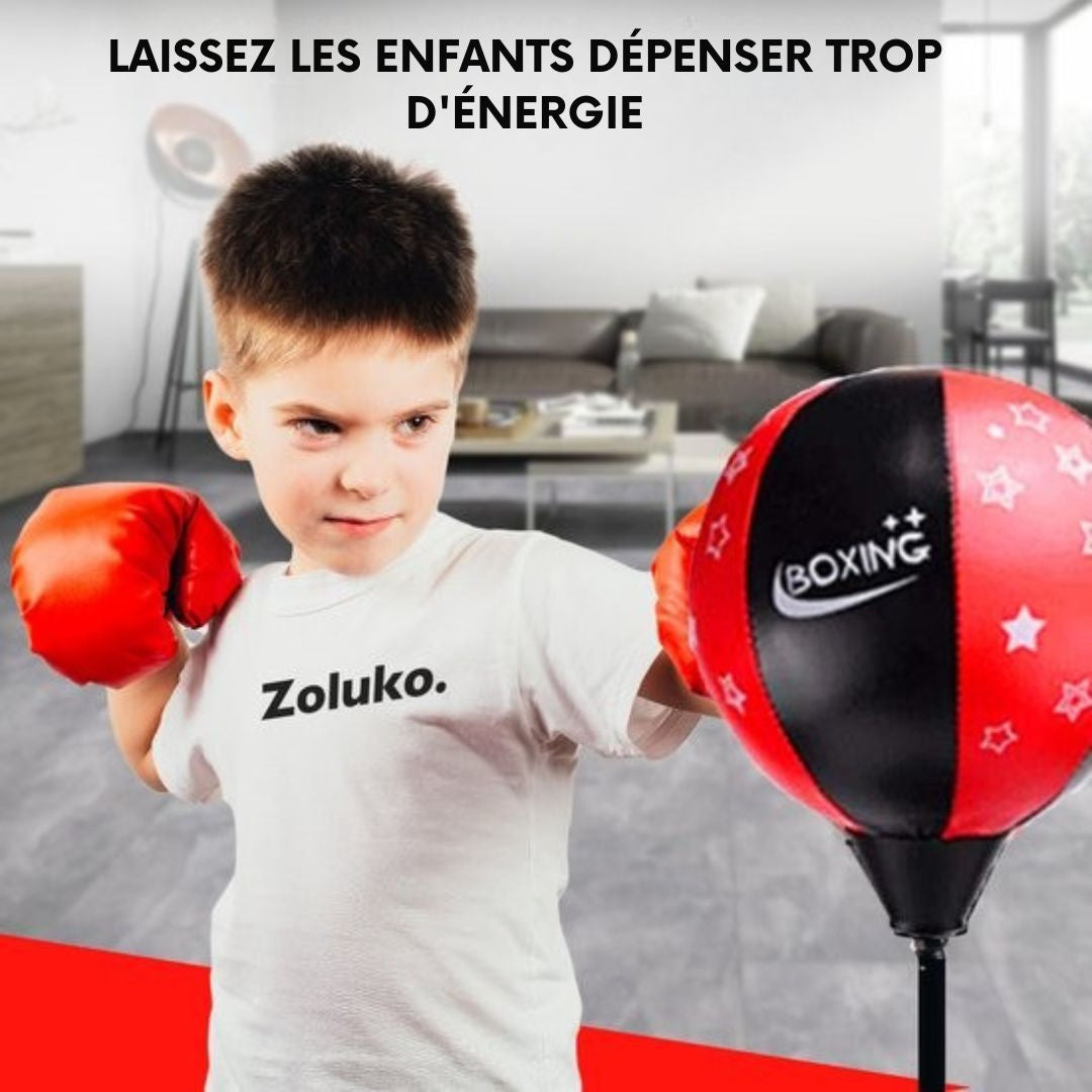 Ballon de boxe sur pied pour enfants Zoluko - Gants de boxe et pompe gonflable inclus - Hauteur réglable - Pour l'intérieur et l'extérieur - noir/rouge
