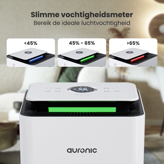 Déshumidificateur et purificateur d'air Auronic - Pro Series - 10L par jour - Fonction Wash-dry - Chambre à coucher, salle de bains et salon - Blanc