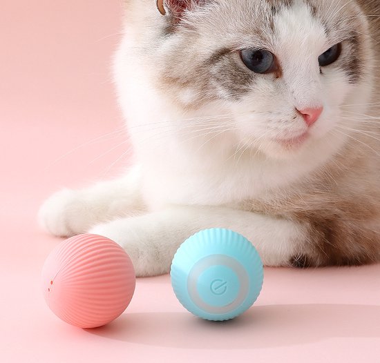 Balle de jeu auto-roulante pour chat ou chien - Interactif - USB - Bleu