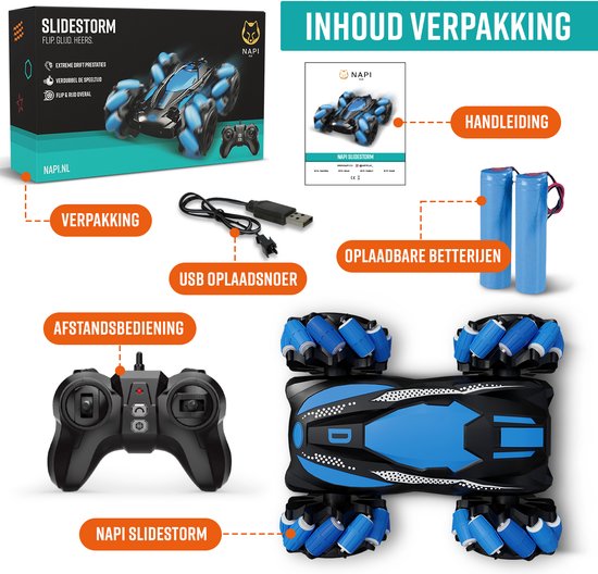 NAPI Controlled Car - RC Stunt Car with 2 Batteries - Toy Car for Boys - Outdoor Toys - Racing Cars - Outdoor Toy Car - Radiographic - Slidestorm