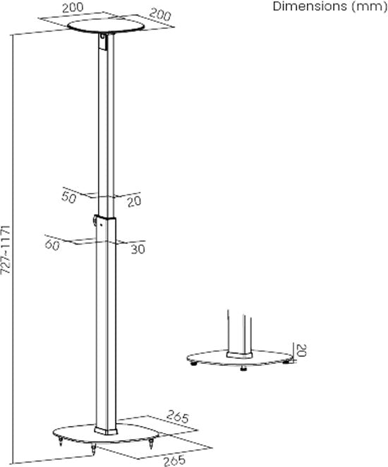 Support pour haut-parleur - VDD Gaming - Support universel au sol - Réglable en hauteur jusqu'à 117 cm avec gestion des câbles - Noir