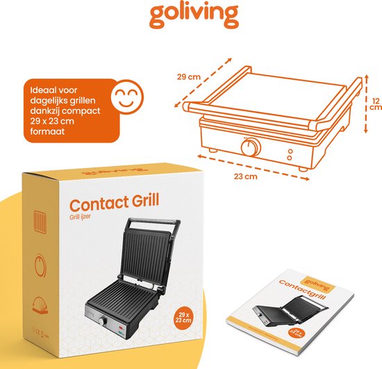 Goliving Toasti Machine XL - Gril à contact - Fer à Toasti - 29 x 23 cm - Gril à panini - Compact - Température réglable - Noir