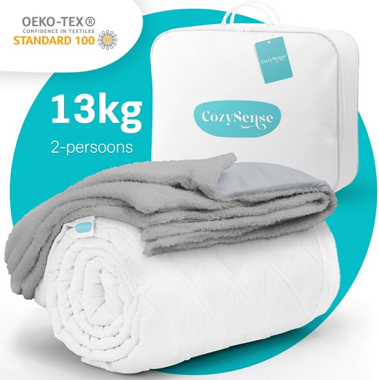 Couverture lestée CozySense® 13 kg - 2 personnes - Couverture lestée - Couverture lestée avec répartition de la pression GLASS-Flow® - Couverture lavable incluse - 200x200 cm - Gris