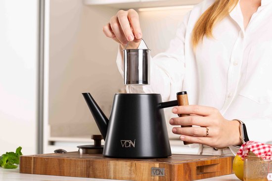 VDN Théière en acier inoxydable à double paroi avec filtre - Théière noire 1 litre - 904