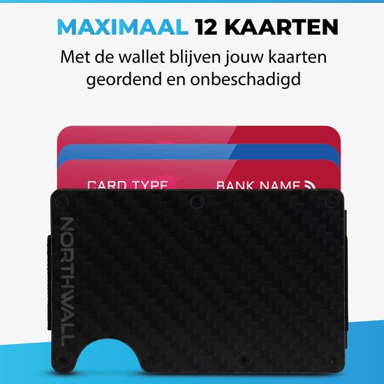 Northwall Card Holder - Porte-cartes de crédit en carbone avec pince à billets - Pince à billets - RFID Anti-Skim - Jusqu'à 12 cartes