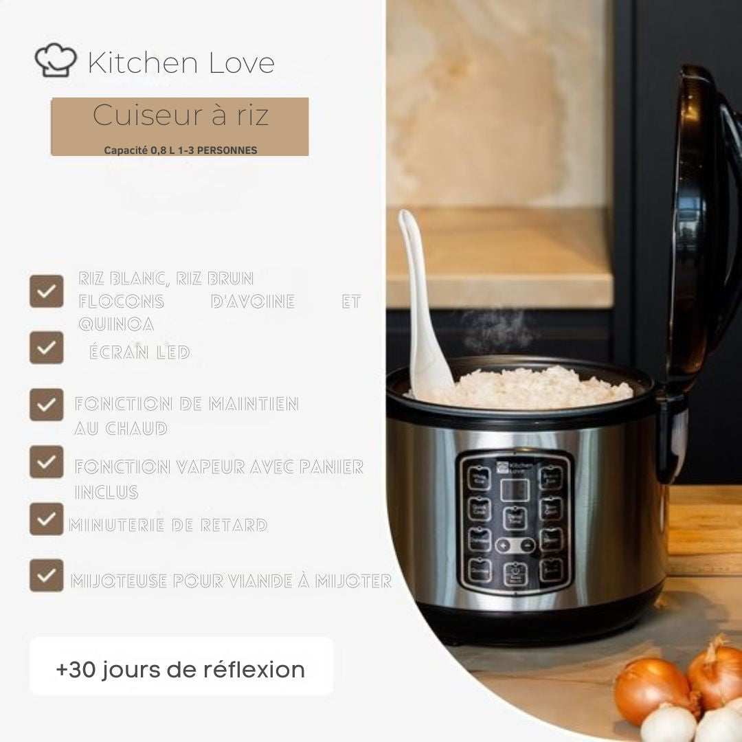 Cuiseur de riz - KitchenLove - 0.8L - 1 à 3 personnes - Acier inoxydable - noir