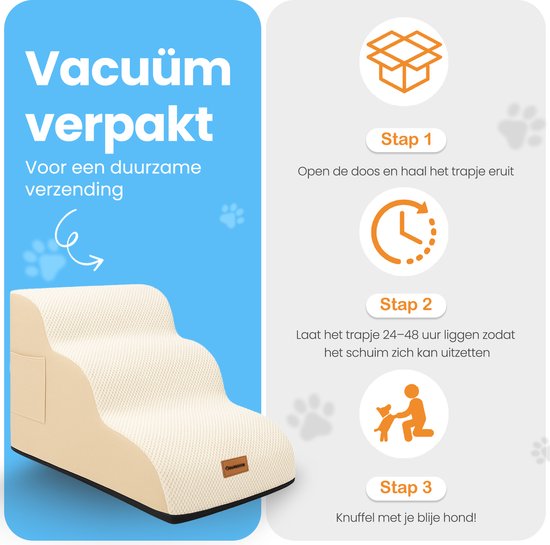 Pawesome - Marchepieds pour chiens - Marchepieds pour chiens - 3 marches - 40 x 60 x 40 - très solide et confortable - matière 30D - Beige