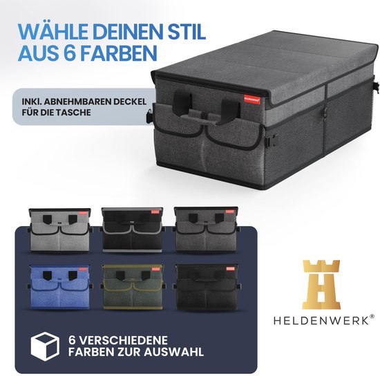 HELDENWERK Organisateur de bottes premium avec couvercle, robuste et antidérapant - Sac à bottes pliable, grand avec double fond - Coffre, boîte d'organisation de bottes