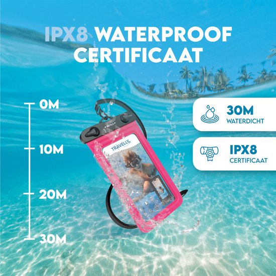 Travelly® Waterproof Phone Case Set of 2 - Universal Underwater Case for Smartphone - Convient à tous les téléphones - Drybag - Pour les vacances, la natation et les sports nautiques - Black/Pink