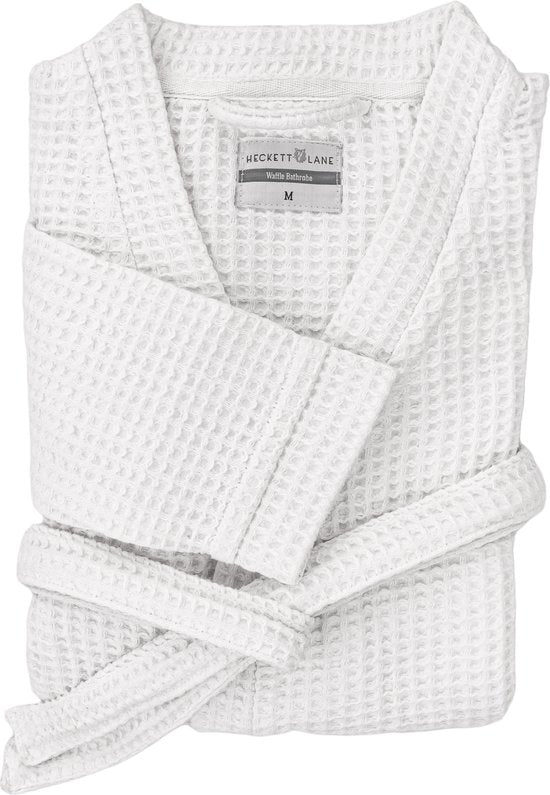Heckettlane Peignoir gaufré - robe de chambre pour femmes et hommes - M - Robe de chambre en coton - Convient pour le sauna - Blanc