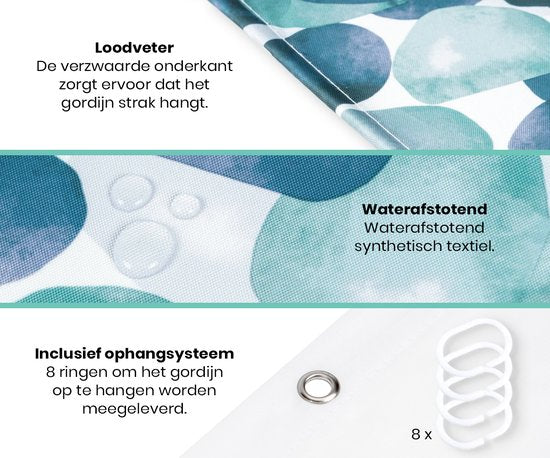 Loti Living Rideau de douche anti-moisissure - Océan - Anneaux inclus - Imperméable - Polyester - Rideau de douche 120x200 cm