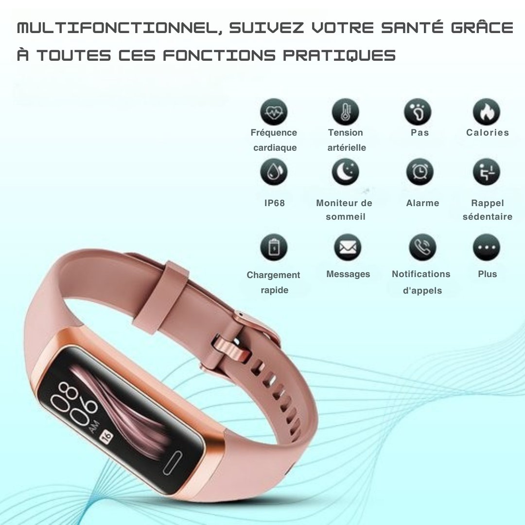 Montre connecté Otiume Activity - Avec podomètre et cardiofréquencemètre - Montre sport - Smartwatch - Pour femmes, hommes et enfants - Fitness Tracker - Tensiomètre - Rose