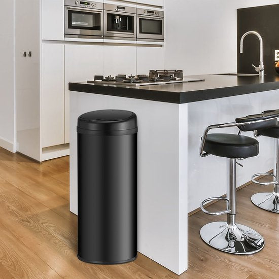 Poubelle automatique / Poubelle à déchets / Poubelle à détecteur - 50 litres - Noir - Rond