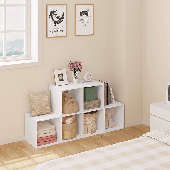 Bibliothèque Woltu 6 étagères - 90 x 90 x 30 cm - MDF blanc - modulable et élégante