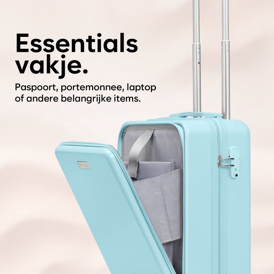 Skycases Hand Luggage Suitcase 35L - Lightweight Trolley - Spinner Wheels - TSA Lock and Laptop Compartment - Travel Suitcase with Handy Front Pocket - 55 cm - Light Blue