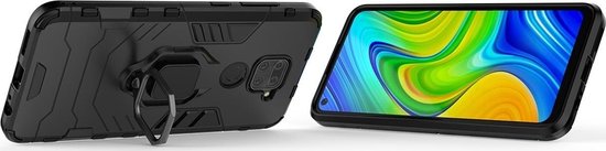 Mobigear Etui pour Xiaomi Redmi Note 9 Hardcase | Mobigear Armor Ring Backcover Shockproof with Ring Holder | Shockproof Redmi Note 9 Phone Case | Anti Shock Proof - Noir