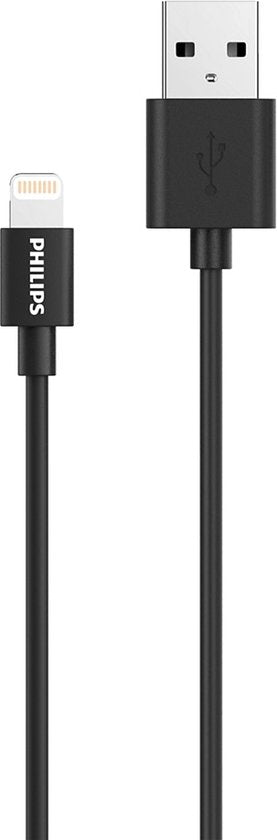 PHILIPS - Câble USB-A vers Lightning - DLC3104V/03 - Câble de 1,2 mètre - Chargement et synchronisation - Remplacement du câble Lightning d'Apple - Noir
