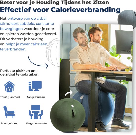 Backerz Boule d'assise 75 CM - Balle d'assise avec housse en lin - Chaise ergonomique pour le bureau et la maison - Balle de yoga de luxe - Vert olive