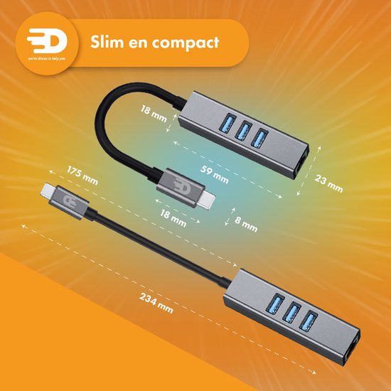 Drivv. Adaptateur USB C vers Ethernet avec 3 ports USB 3.0 - 100/1000 MBps - Adaptateur Internet - Adaptateur réseau