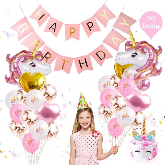 Happy Goods - Décorations d'anniversaire Licorne - Guirlande d'anniversaire - 30 pièces - Fête d'enfants - Ballons - Décorations d'anniversaire