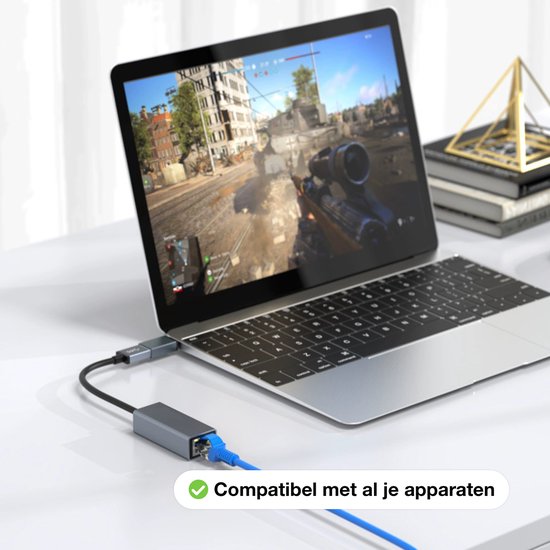 Skoov Ethernet Adapter USB C cable - USB C to Ethernet - Internet - Adaptateur réseau - 1000 Mbps - Gigabit