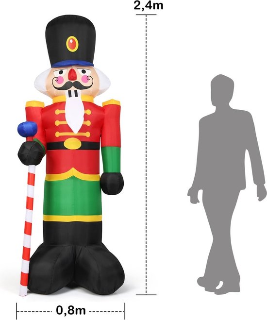 Costway Grand soldat de Noël gonflable Casse-Noisette avec 3 lumières LED colorées - 2.4m