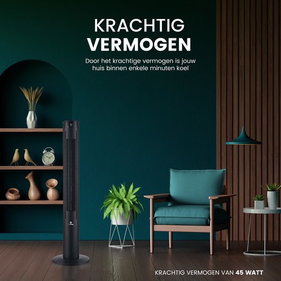 AirKing Ventilateur de tour 117cm - Ventilateur de colonne avec télécommande - Minuterie - 3 modes de vitesse - Oscillation & écran LED dimmable - Efficace sur le plan énergétique - Ventilateur de refroidissement pour la pièce - Noir