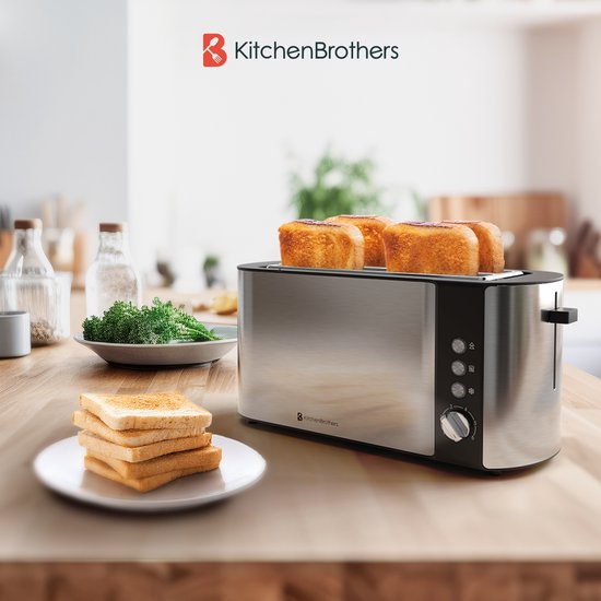 Grille pain - KitchenBrothers - Toaster - 6 niveaux de chaleur - 1520W - inox/noir