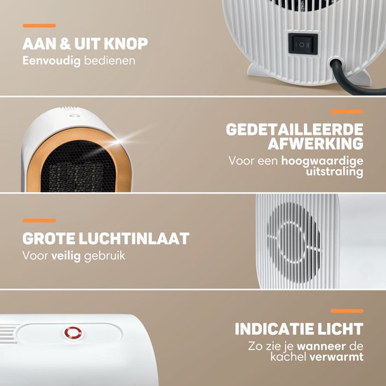 Vulpes Goods® Tech - Réchaud électrique Pro - Chauffage électrique d'intérieur - Réchaud à ventilateur - Réchaud en céramique - Chauffage - 2 niveaux - 1200W - Indication LED - Blanc