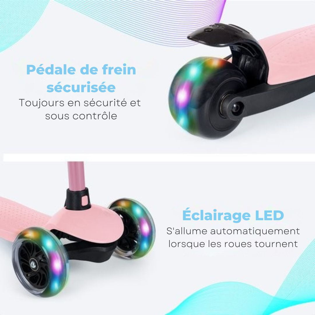 Trottinette enfants - LifeGoods - 2-5 ans - 3 roues LED lumineuses - Hauteur réglable - Garçons/Filles - Rose pastel