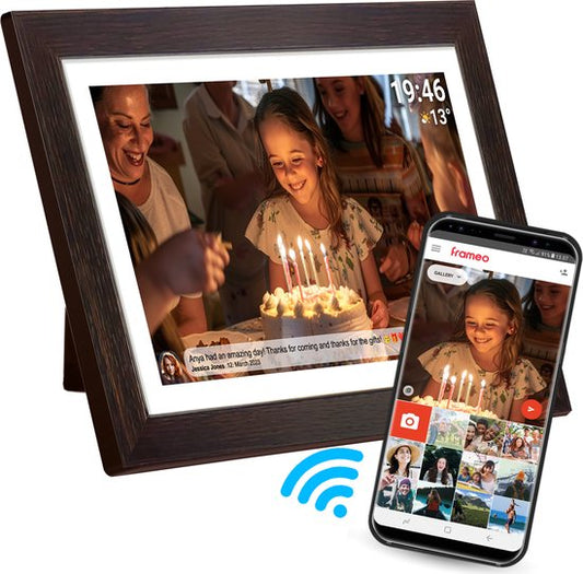 Cadre photo numérique Denver 15,6 pouces - Bois - XL - Full HD - Frameo App - Cadre photo - WiFi - 16GB - IPS Touchscreen - PFF1543DW