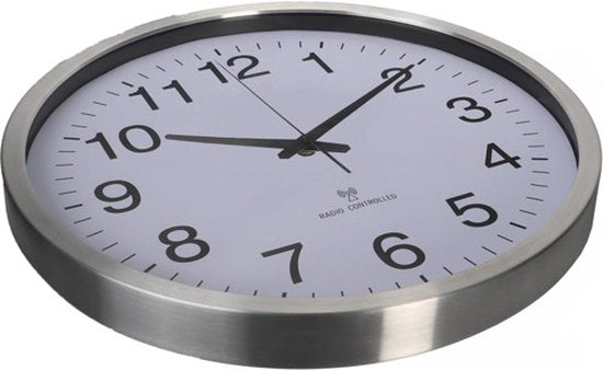 Perel Horloge murale, ronde, analogique, 50 cm, affichage de l'heure radiocommandé (DCF), aluminium, argent