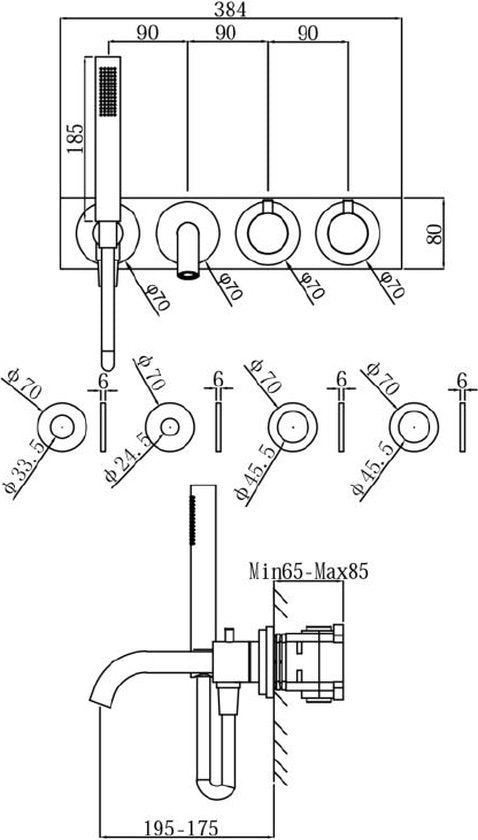 Set complet d'installation de bain thermostatique Regn, noir mat