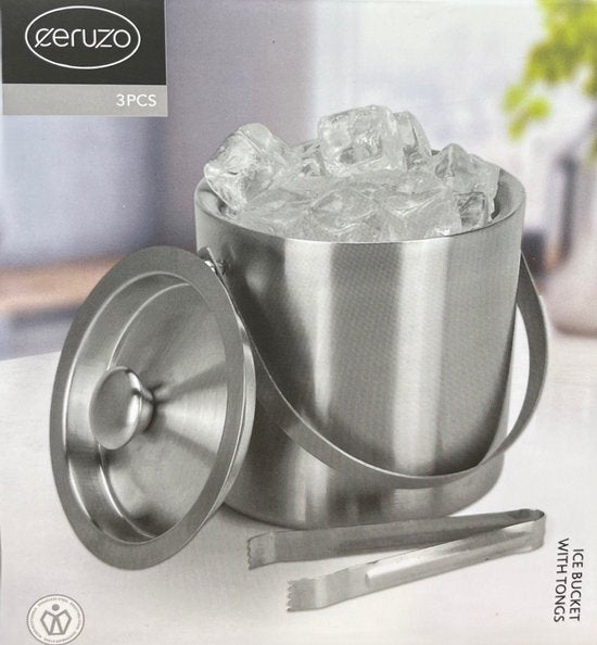 Seau à glace Ceruzo en acier inoxydable - avec barre à glace - Double paroi - Acier inoxydable - 15 cm x 18,5cm -.