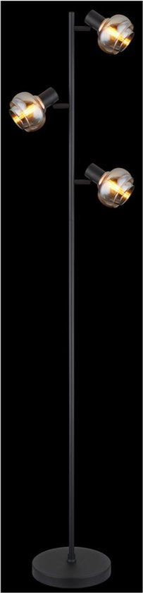 Lampadaire TOKKI Verre 154.0cm Noir mat | fumé E14 3-Light