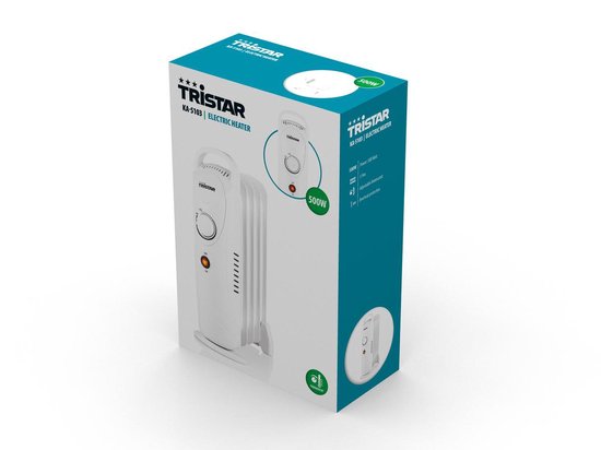 Tristar Electric Heater KA-5103 - Radiateur à bain d'huile - 500 watts - 5 côtes - Compact - Blanc
