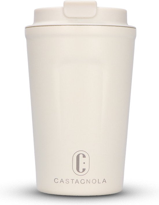 Castagnola Thermos Cup - Coffee Mug To Go - Travel Mug for Coffee and Tea - Tea Mug - 380 ML - Stainless Steel - Offwhite