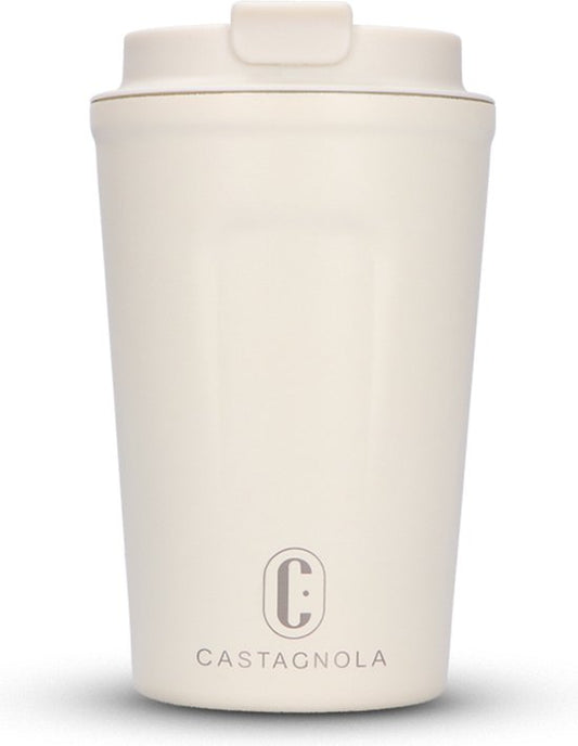 Castagnola Thermos Cup - Coffee Mug To Go - Travel Mug for Coffee and Tea - Tea Mug - 380 ML - Stainless Steel - Offwhite