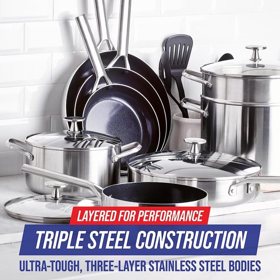 Ensemble de casseroles Blue Diamond 15 pièces - Convient à toutes les sources de chaleur - Induction - Sans PFAS - Lavable au lave-vaisselle