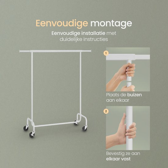 O'DADDY® Porte-vêtements sur 4 grandes roues - Capacité jusqu'à 130 kg - Réglable et extensible - Métal chromé inoxydable - Assemblage facile - Blanc