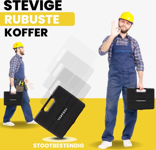 Mallette à outils Vertrex remplie - Outils - Set d'outils - Mallettes à outils - Set de tournevis - Ruban à mesurer - Marteau - Tournevis - Couteaux Stanley - Clé à molette