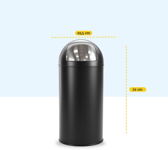 BRASQ Push Bin Trash Noir Poubelle avec poubelle amovible 30 litres - Poubelle - Poubelles