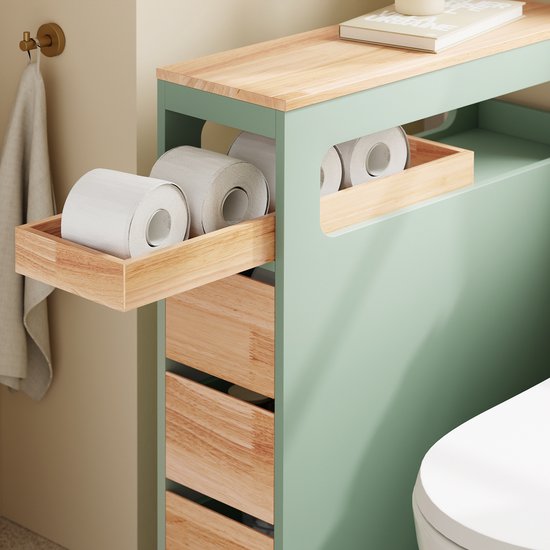 SoBuy Etagère de salle de bain avec 3 tiroirs - Meuble de salle de bain étroit sur roulettes - Rangement multifonctionnel - Vert, 65x24x82cm, BZR54-II-GR